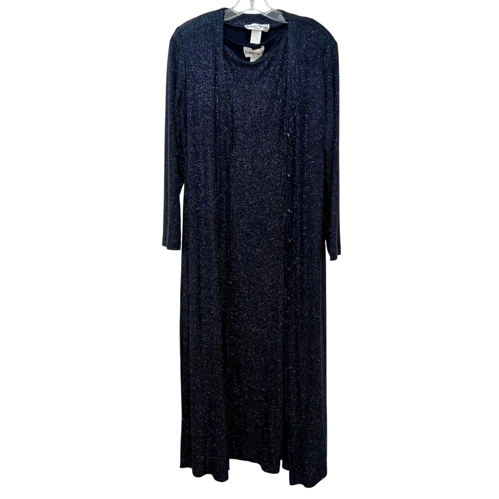 Ronni Nicole Women Black Glitter Metallic Maxi Dress Duster Cardigan Set L 90s